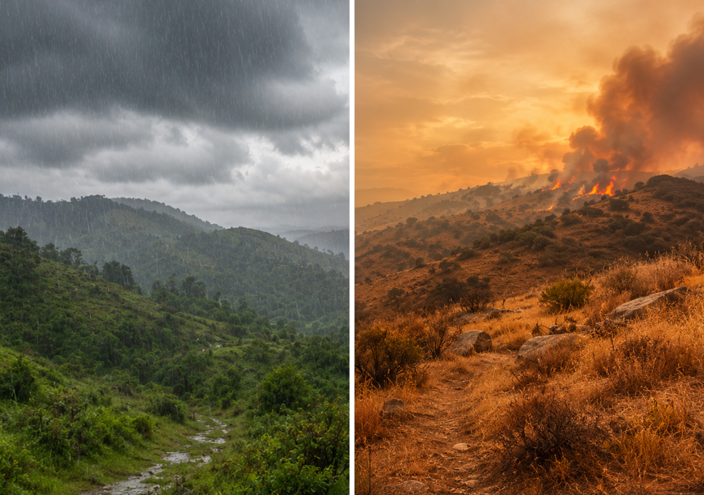 Las lluvias favorecen el crecimiento de la vegetación durante el invierno, pero si esa biomasa se seca con el aumento de las temperaturas y la disminución de la humedad, podría convertirse en combustible disponible para los incendios forestales.