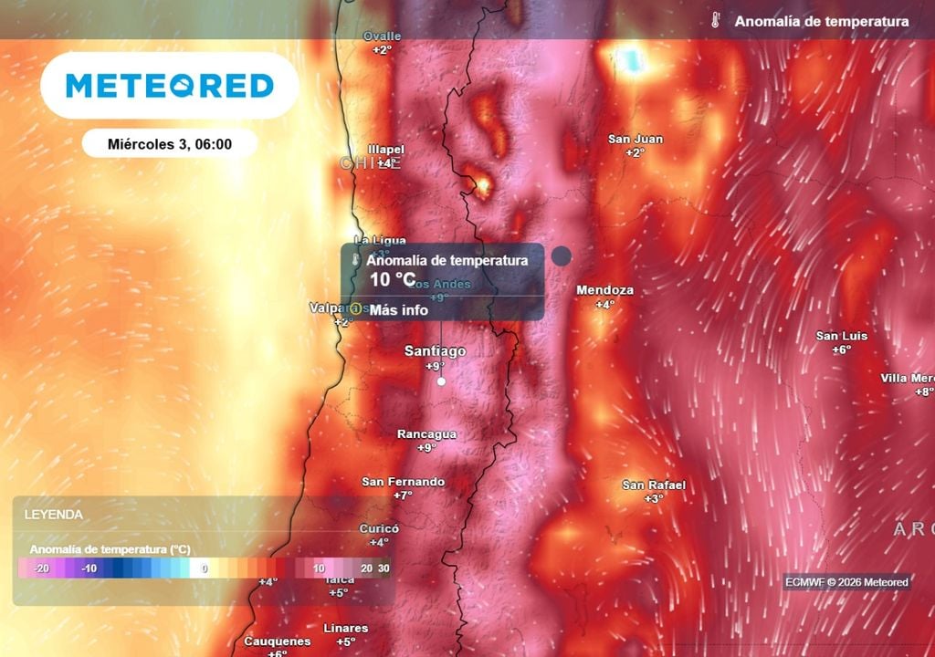 El modelo europeo ECMWF prevé temperaturas mínimas muy por encima de lo esperado para el inicio de junio en Santiago y gran parte de Chile.