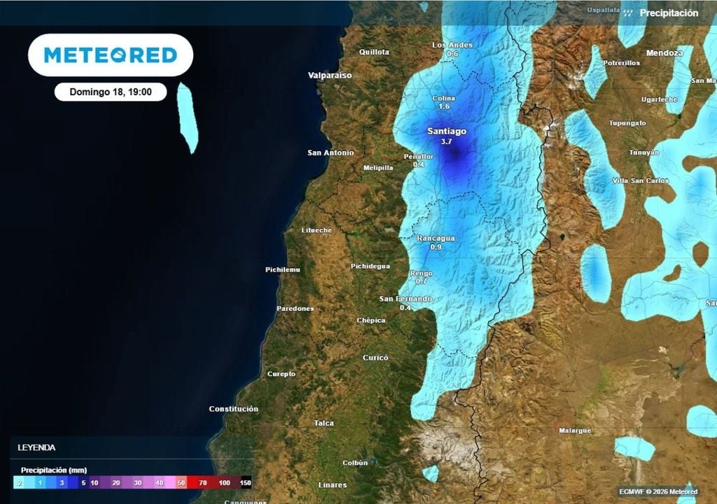 Durante el domingo, las precipitaciones estarán acotadas en sectores interiores del centro norte.