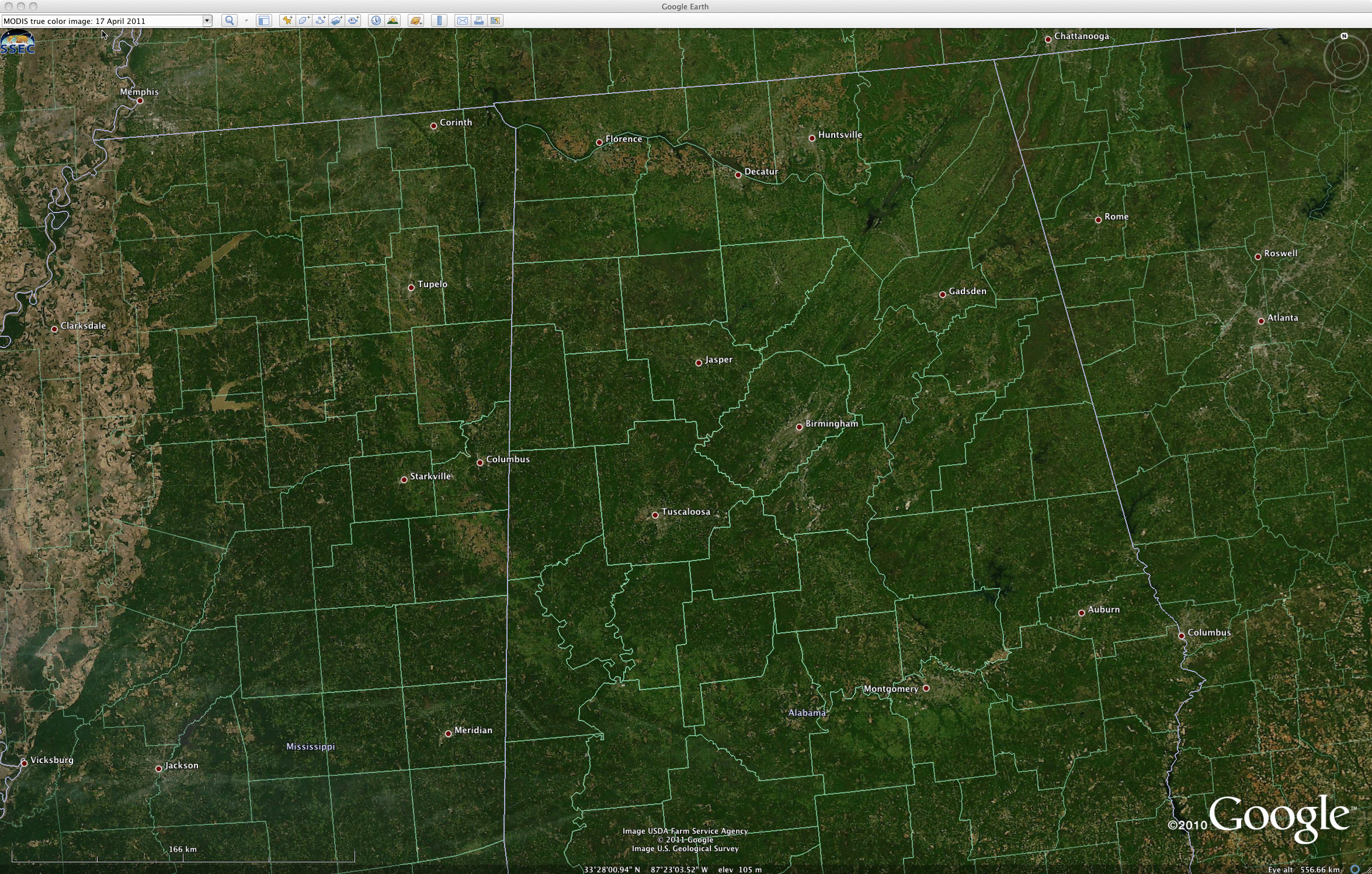 Trayectoria Dejada Por Los Tornados Asesinos Del 28 De Abril De 2011 Vista Por Modis