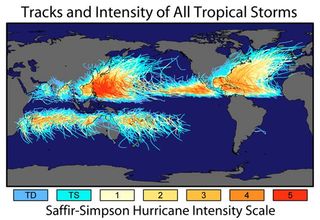 Trayectorias e intensidad de las tormentas tropicales en los últimos 150 años (actualizado)