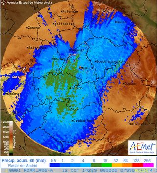 Traza de la línea de turbonada en la zona centro en la imagen de acumulación radar