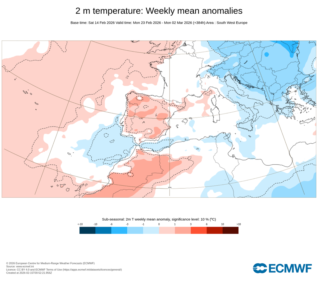 Ídem que para el periodo anterior pero para las anomalías de temperaturas. ECMWF