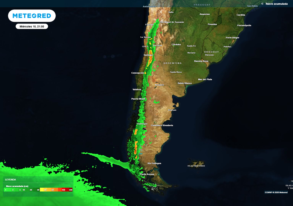 A comienzos de semana, un frente frío se moverá por Chile, dejando opciones para nevadas más abundantes que las previas de esta temporada.