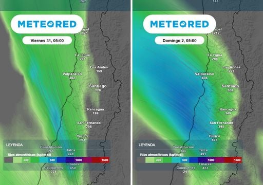 Tres d&iacute;as con precipitaciones y dos r&iacute;os atmosf&eacute;ricos en la RM: DMC y Meteored alertan por nieve, lluvia y viento