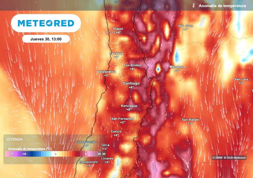 Anomalías Este jueves Santiago y la RM presentarán anomalías de temperatura sobre los promedios históricos para la época.
