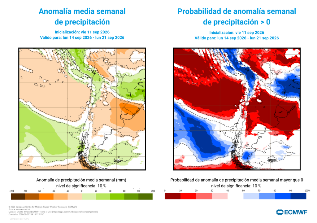 anomalías de precipitación Chile espera lluvias dentro del promedio en la semana de Fiestas Patrias.