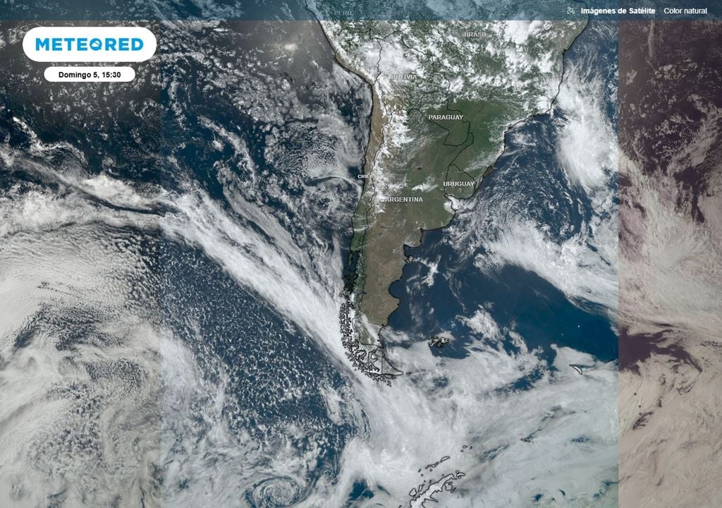 imagen satelital mostrando las nubes sobre Chile