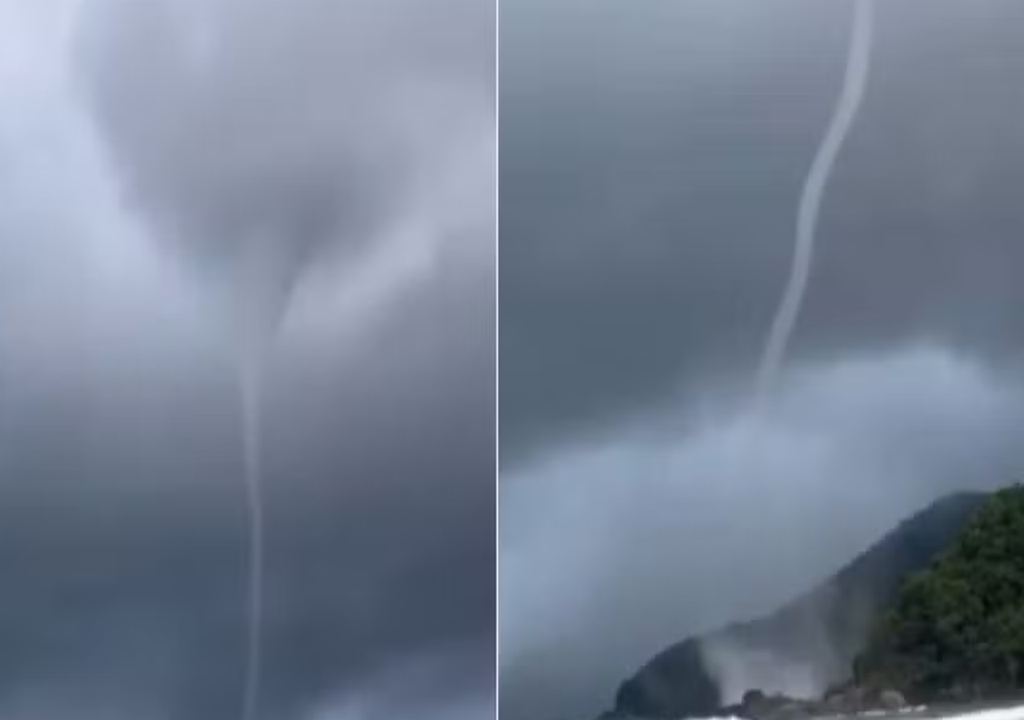 Fenômeno raro de tromba d'água assustou banhistas em Paraty durante manhã de instabilidade no Rio.