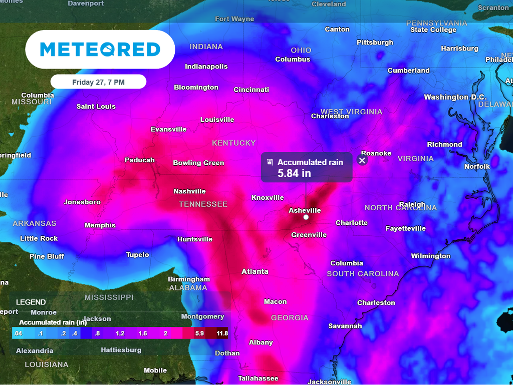 Accumulated rainfall forecast through 7 pm Friday evening.