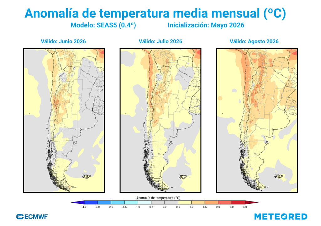 El trimestre junio-julio-agosto se destacará por presentar temperaturas sobre el promedio en casi la totalidad de la extensión de Chile continental.
