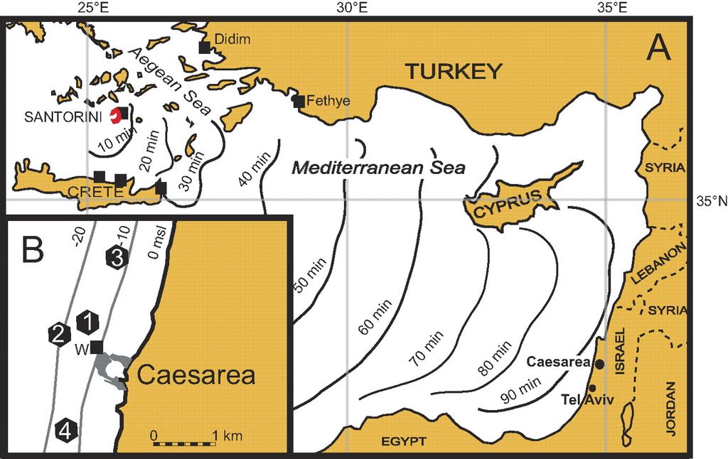 Tsunamis En Santorini Pudieron Inspirar El éxodo Bíblico Estimación de la evolución temporal del gigantesco tsunami generado por la erupción del Santorini.