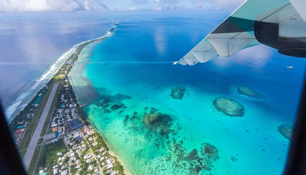 Tuvalu, en la región de la Polinesia, corre el riesgo de quedar sumergida bajo el océano Pacífico por el aumento del nivel del mar.