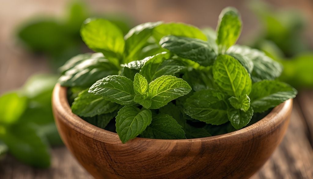 plantas Las hojas frescas de menta liberan aceites esenciales como el mentol, claves para aliviar la congestión respiratoria.