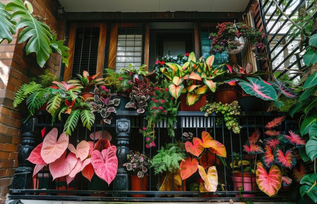 Las plantas de follaje ornamental permiten mantener terrazas llenas de color incluso cuando no hay floraciones visibles.