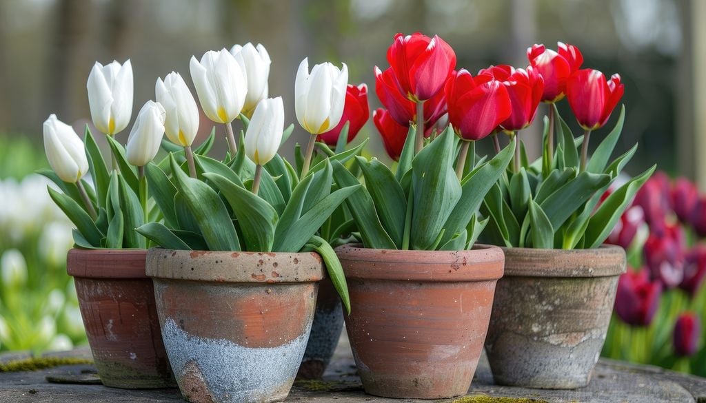 Los tulipanes cultivados en maceta normalmente agotan sus reservas más rápido que aquellos plantados directamente en suelo.