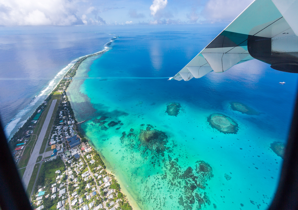 Atolón de Funafuti, Tuvalu, hundimiento, Océano Pacífico Atolón de Funafuti, Tuvalu, hundimiento, Océano Pacífico