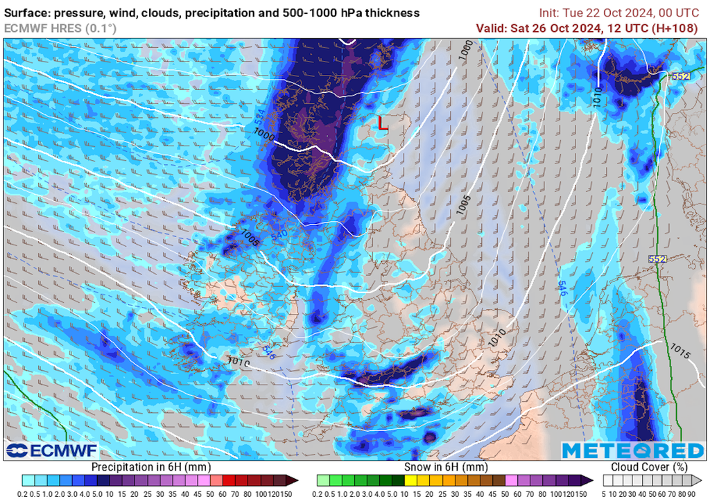 https://www.yourweather.co.uk/news/forecasts/The latest ECMWF forecast indicates more rain moving in from the west of the UK on Saturday. There