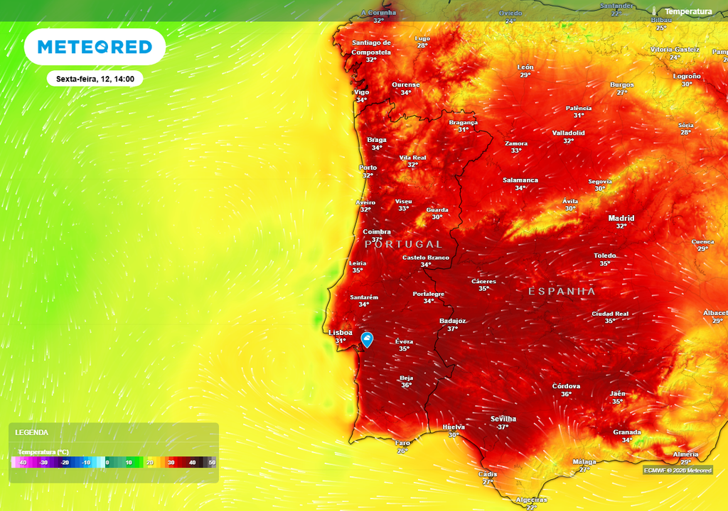 Prevê-se que amanhã - sexta-feira, 12 de junho - seja o dia mais quente da semana em Portugal continental em termos de intensidade e área geográfica abrangida, com temperaturas máximas superiores a 30 ºC em quase todo o território.