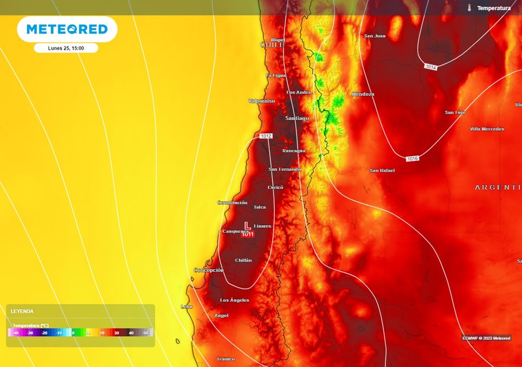 mapa de temperaturas previstas por el modelo del ECMWF