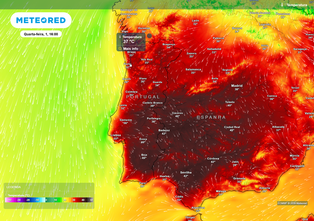 A mais recente atualização do modelo ECMWF, indica que a partir de quarta-feira, dia 1 de julho, o calor regressa a todo o país.