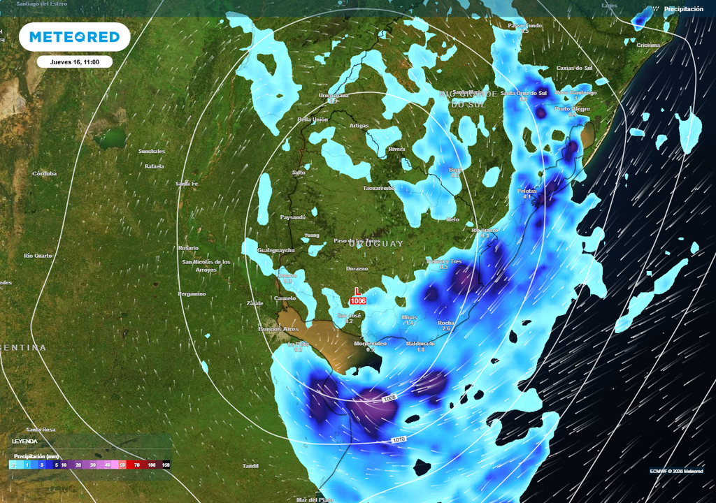 Siguen las lluvias intermitentes este jueves en el estuario del Río de la Plata y su zona de influencia.