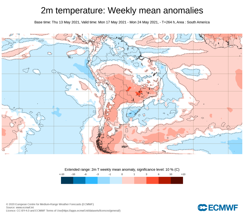 2 m de temperatura: anomalías medias semanales 2 m de temperatura: anomalías medias semanales