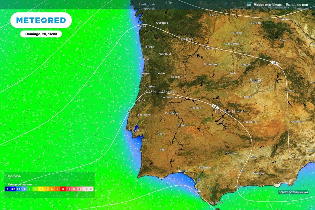 Calor e mar relativamente tranquilo junto à costa fecham o verão Estado do mar previsto para domingo às 16h. A agitação deverá ser relativamente reduzida junto à costa portuguesa, aumentando progressivamente para oeste, em direção ao Atlântico.