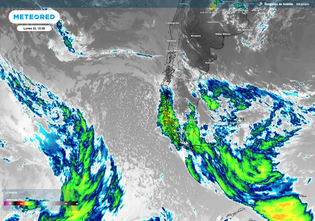 Con un frente sobre la Patagonia, las imágenes del satélite ya nos muestran la nueva banda frontal que llegará al país esta semana.