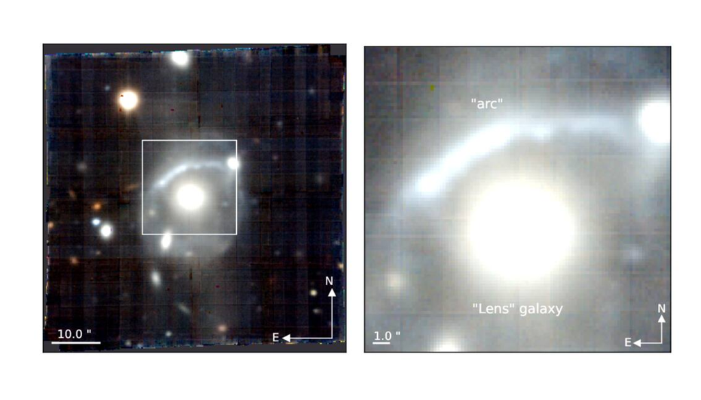 Essas lentes permitem mapear a distribuição de matéria escura, cuja presença é revelada por seus efeitos gravitacionais sobre a luz. Crédito: Lin et al. 2026