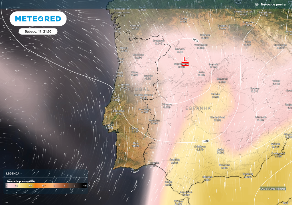 A circulação atmosférica deverá favorecer a chegada de poeiras do Norte de África a Portugal durante o fim de semana. A concentração prevista é, contudo, moderada, sendo mais evidente nas regiões do interior.