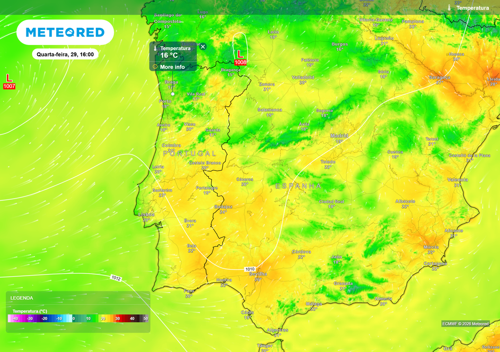 Uma massa de ar mais frio irá contribuir para uma descida dos termómetros mais significativa no Norte do país, onde algumas cidades poderão registar uma descida de até 7 ºC, como o caso de Braga.