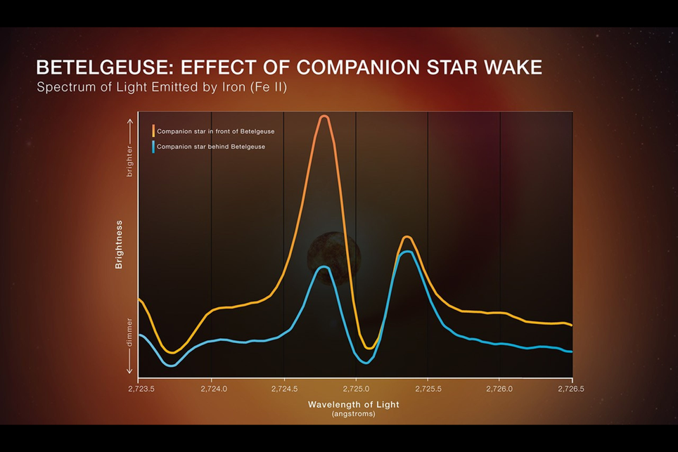 Grâce aux nouvelles données observationnelles, les astronomes ont réussi à identifier le cycle secondaire de Bételgeuse et à l’associer à la présence d’une étoile secondaire. Crédit : NASA