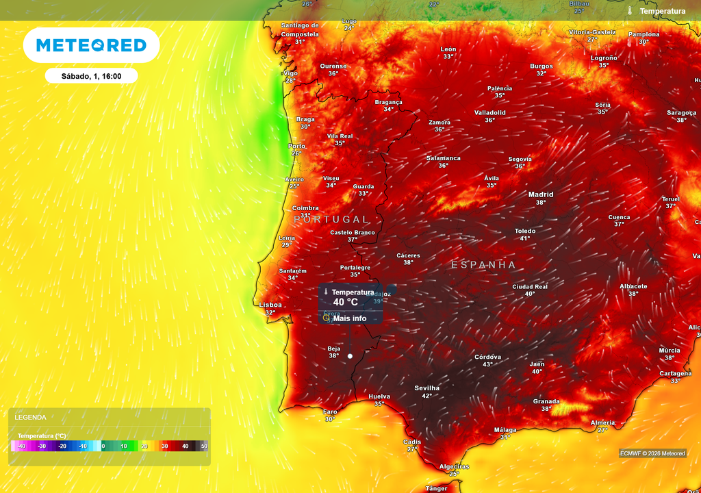 Sábado poderá ser o dia mais quente da segunda parte desta semana, com valores até 40 ºC no Sul do país.