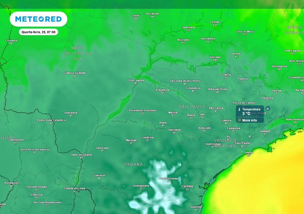 Previsão de temperaturas mínimas nesta quarta-feira. Previsão de temperaturas mínimas nesta quarta-feira.
