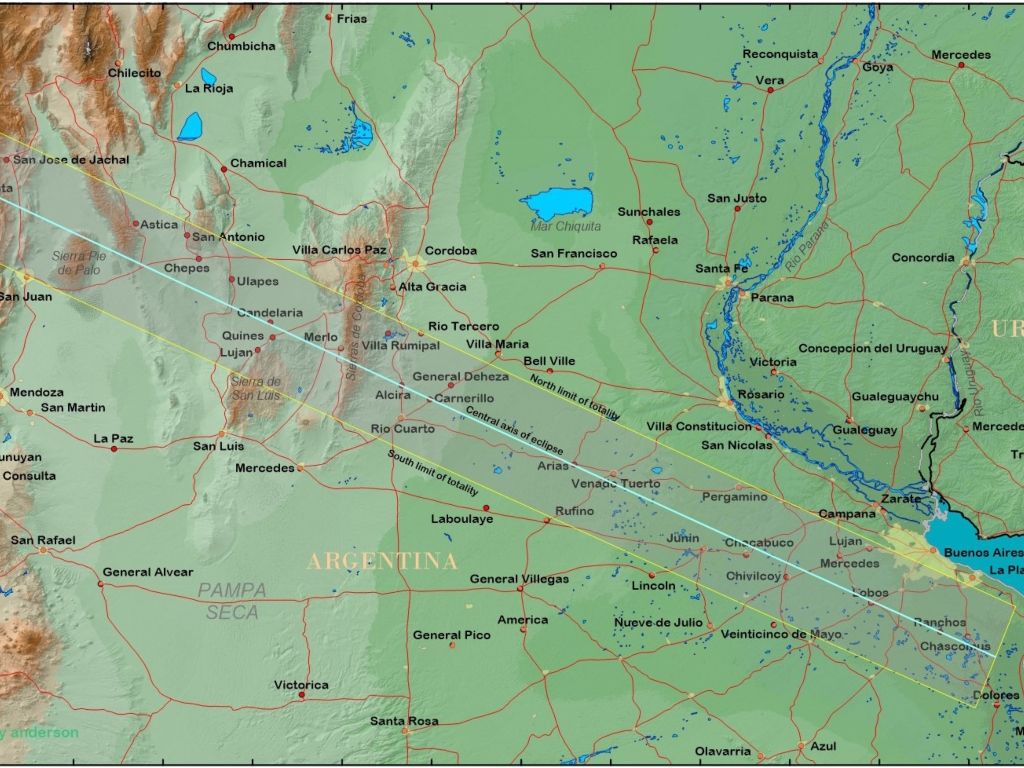 La ruta del eclipse solar Argentina martes 2 de julio La ruta del eclipse solar Argentina martes 2 de julio