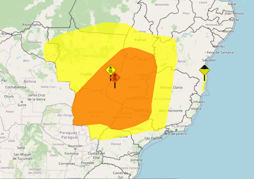 Mapa de avisos emitidos pelo INMET nesta segunda-feira. Mapa de avisos emitidos pelo INMET nesta segunda-feira.