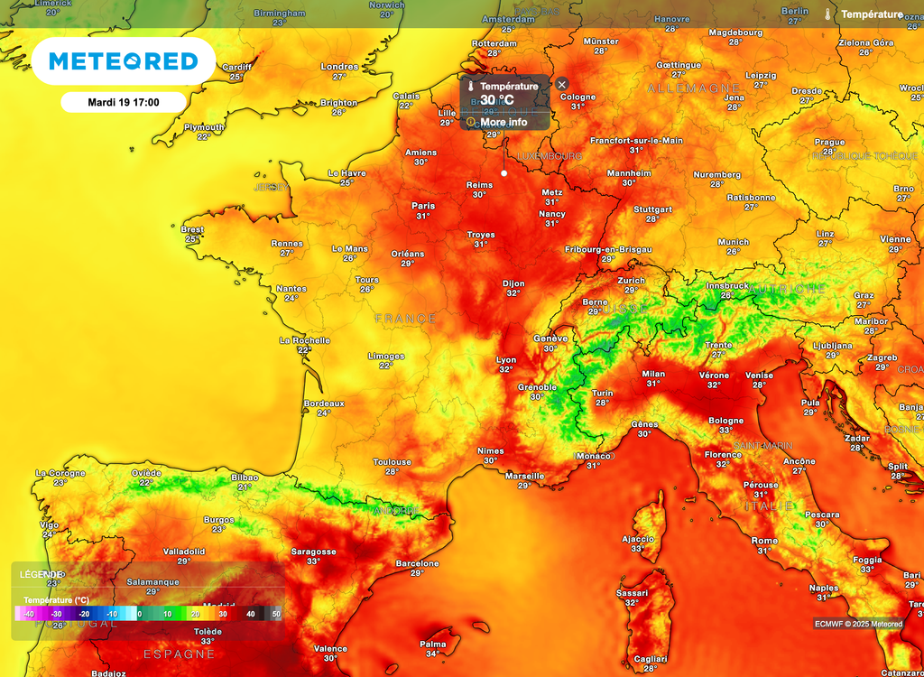 Les fortes chaleurs devraient se concentrer dans le nord-est mardi ainsi qu'à l'est.
