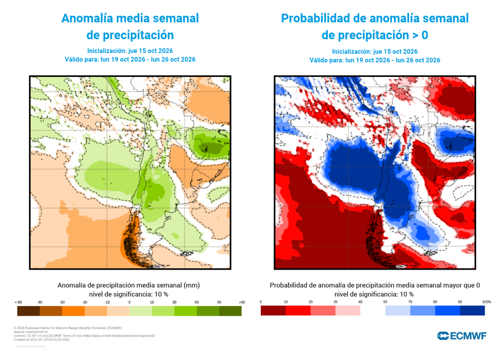 anomalías de precipitación semanal La zona cordillerana de Atacama, las provincias de Copiapó y Huasco, la Región de Coquimbo, las regiones de Chile central, incluyendo el Biobío y La Araucanía, serán las zonas con mayor probabilidad para registrar lluvias sobre el promedio. Sin embargo, las precipitaciones podrían caer en sectores cordilleranos de Antofagasta y extenderse hasta la Patagonia.