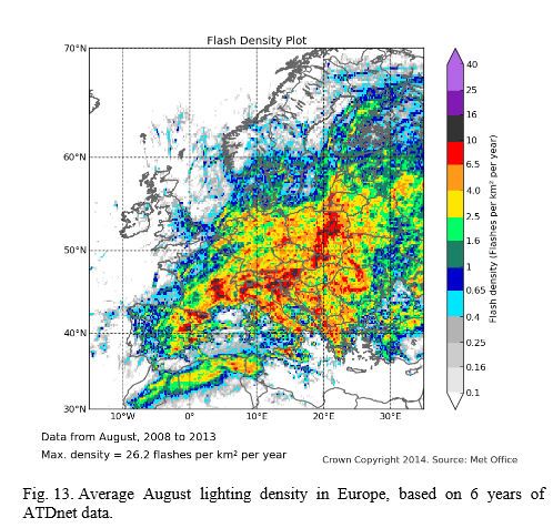 Un Análisis De La Densidad De Rayos En Europa Utilizando 6 Años De Datos De La Red Atdnet Agosto