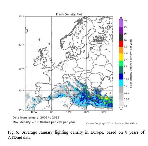 Un Análisis De La Densidad De Rayos En Europa Utilizando 6 Años De Datos De La Red Atdnet Enero