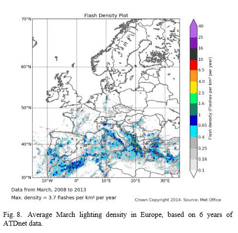 Un Análisis De La Densidad De Rayos En Europa Utilizando 6 Años De Datos De La Red Atdnet Marzo