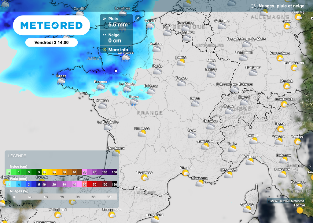 Des pluies attendues dans le nord-ouest de la France.