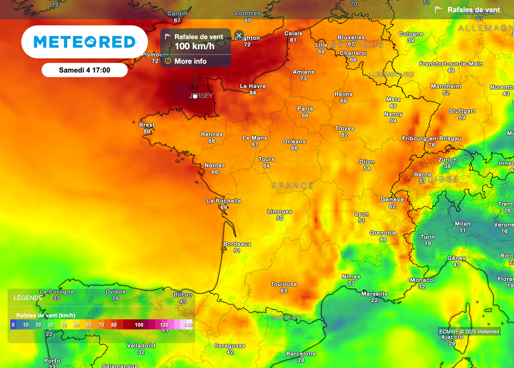Très fortes rafales de vent samedi.