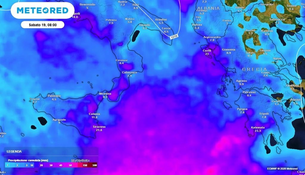Maltempo. Si attendono piogge molto intense, soprattutto sull'area ionica, dove si potranno sviluppare dei temporali.