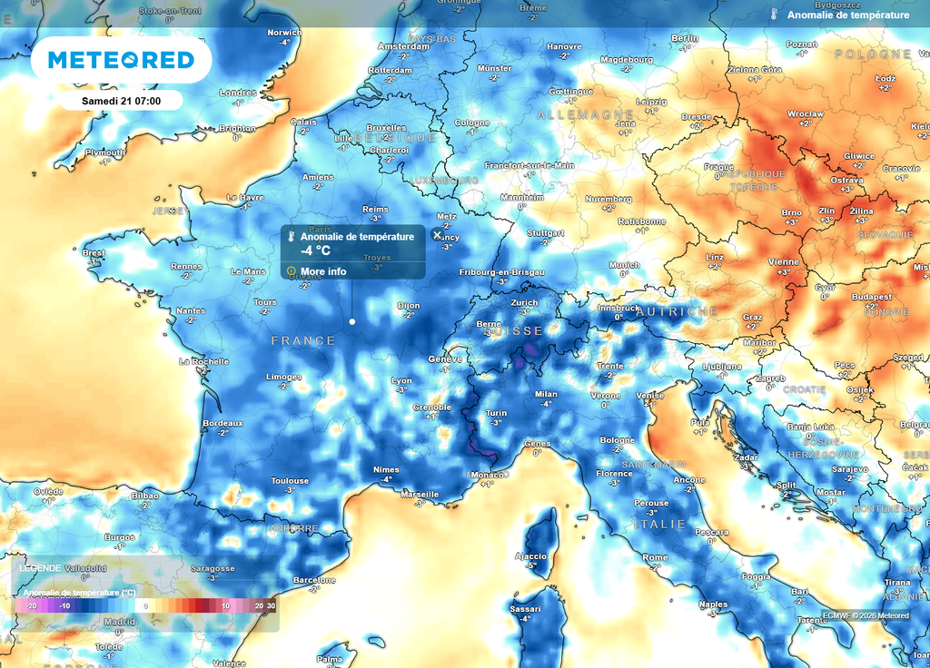 Des matinées fraîches (comme sur cette carte de samedi matin) mais des après-midis douces : c'est le programme des températures en France au moins jusqu'à dimanche ou lundi.