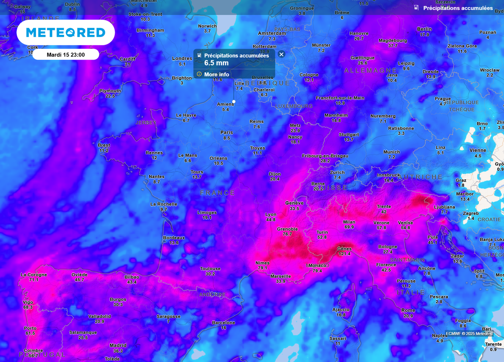 Accumulation précipitations mardi