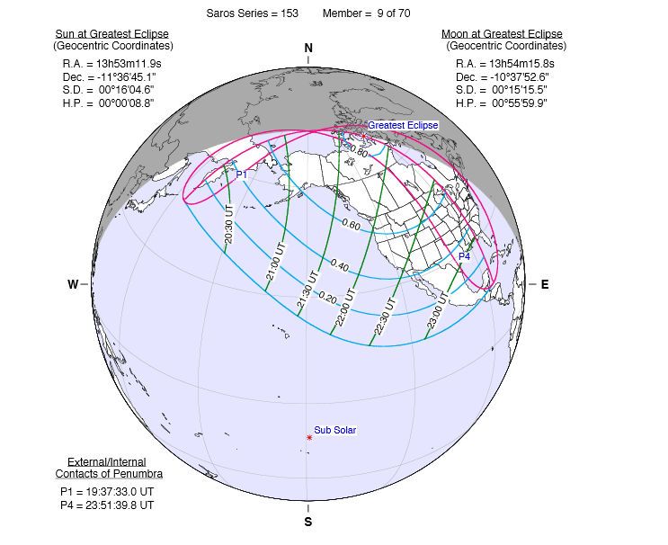 Advertencia: No mire fijamente. Incluso en el punto máximo del eclipse, una delgada porción de Sol que se asoma desde atrás de la Luna puede causar dolor y dañar los ojos. Únicamente se debería intentar ver el eclipse de manera directa con la ayuda de un filtro solar seguro.
