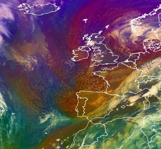 Imagen RGB masas de aire del 6 de noviembre a las 00 UTC.