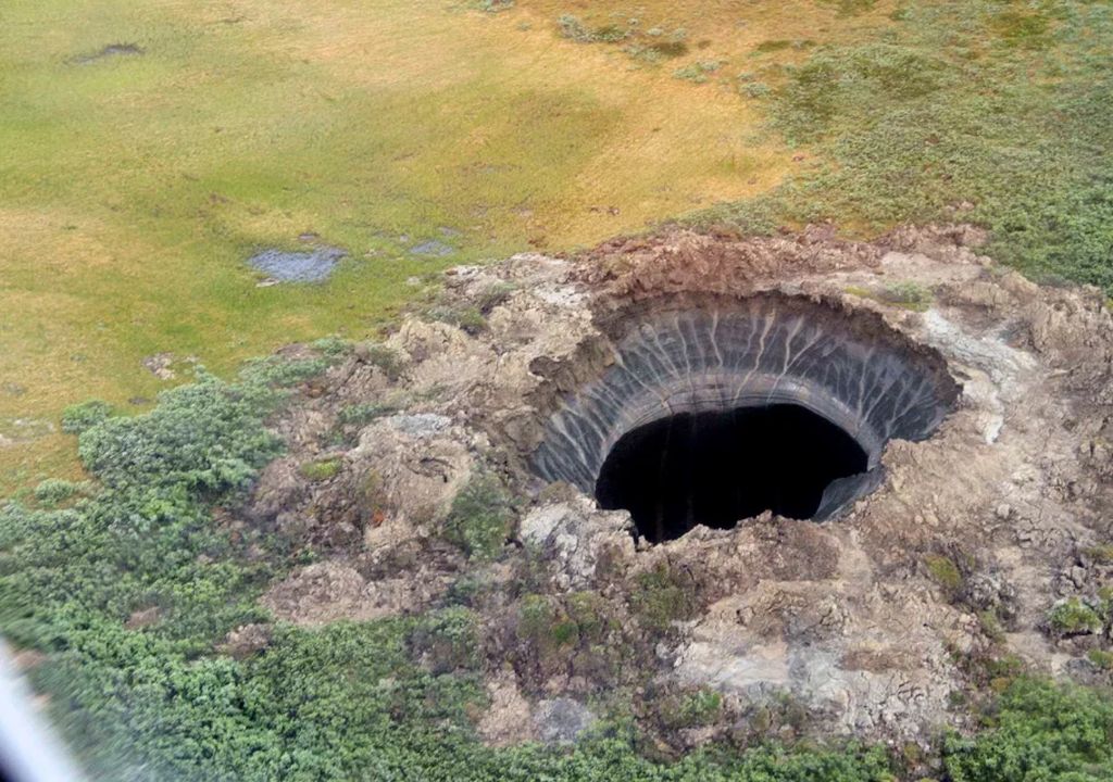 crater, rusia, hoyo, tierra, permafrost